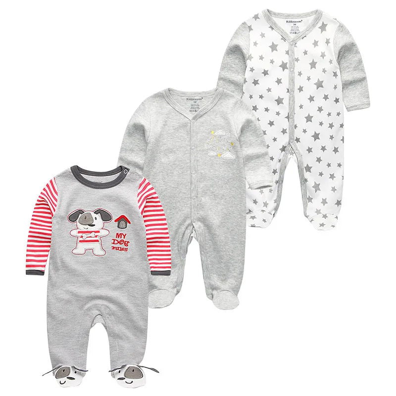 0-12Months Baby Rompers Newborn Pajamas Girls Boys 100% Cotton Long Sleeve 1/2/3 Pieces