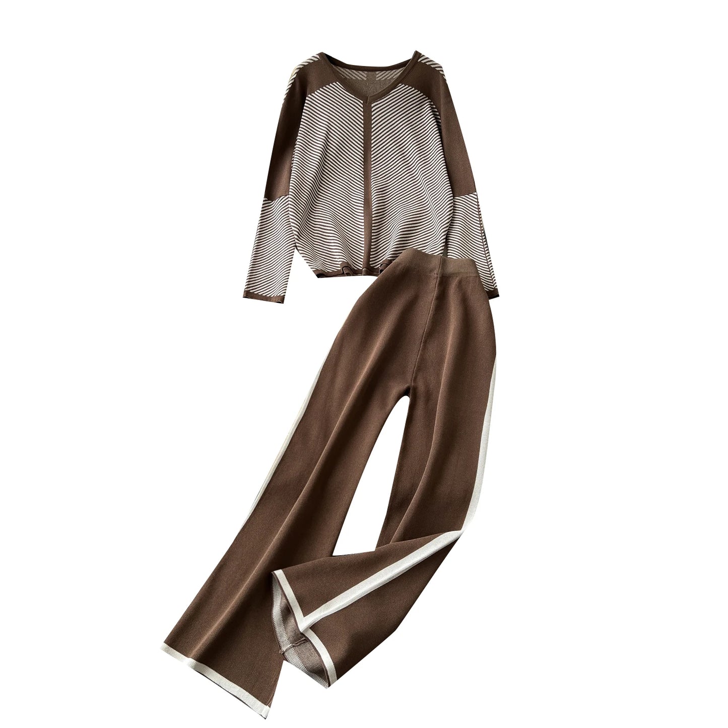 Women Knitted V-Neck Sweater and Pants High Waist Jogging Suits