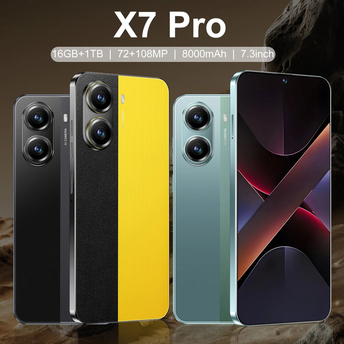 X7 Pro 5G Smartphone with 7.3-Inch AMOLED 120Hz 8000mAh Charging 16GB+1TB High-Mega Camera 12GB RAM
