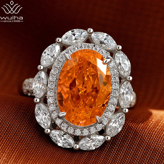 Radiant Cut 9*13MM Orange Gem Moissanite Ring 925 Sterling Silver Fine Jewelry