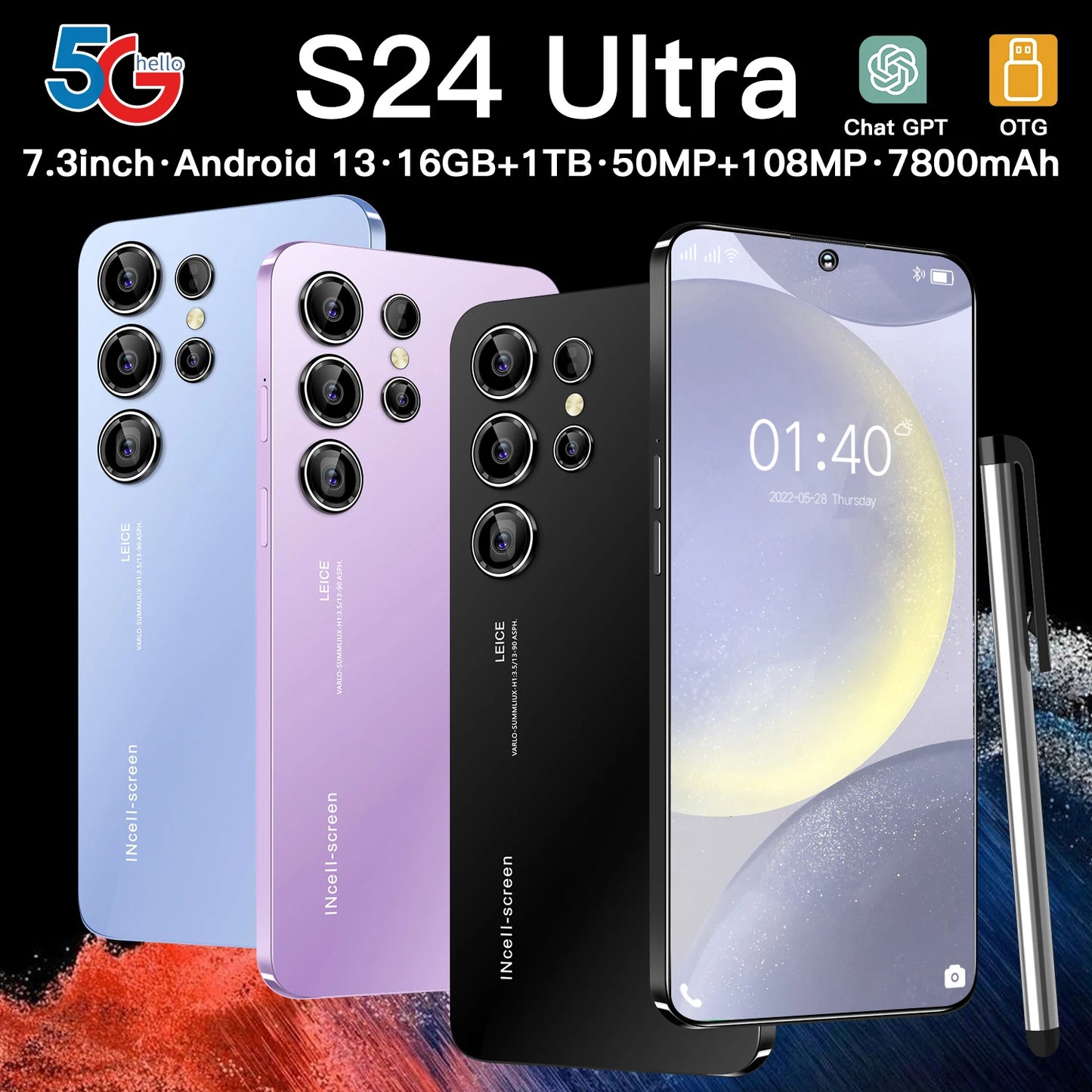 2025 Global Version 5G S25 S24 Ultra 6.8-Inch HD Android Cell Phone Deca Core CPU 16GB+1TB Unlocked New English French Spanish