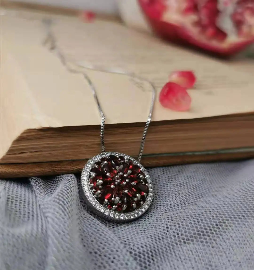 GEM'S BALLET Women's Natural Red Garnet Gemstone Necklace Pendant 925 Sterling Sliver Fine Jewelry