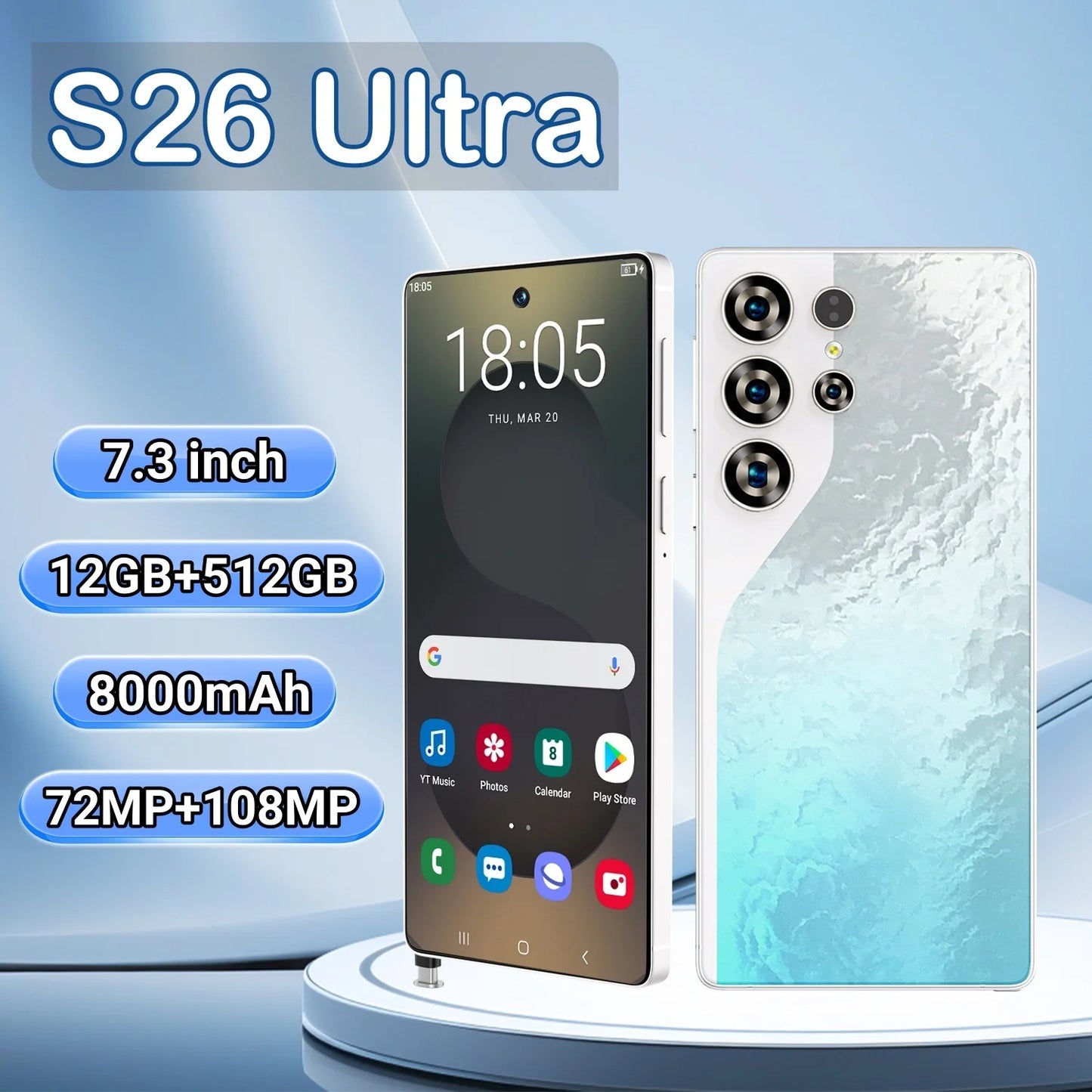 S26 Business Smartphone 5G Dual SIM 108MP Rear Camera Ultra HD Display 8000mAh Battery Octa Deca Core MTK Global 512GB Supports
