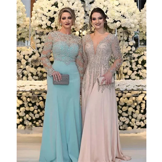 Elegant Luxury Crystals Beading Two Styles Chiffon Plus Size Party Gowns Evening Dress