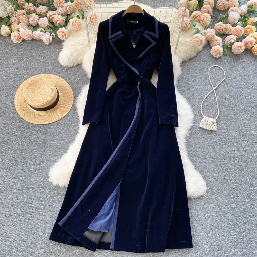 Fall Elegant Turn-down Collar Slim Casual Midi Dress For Women Shift Lace Dress