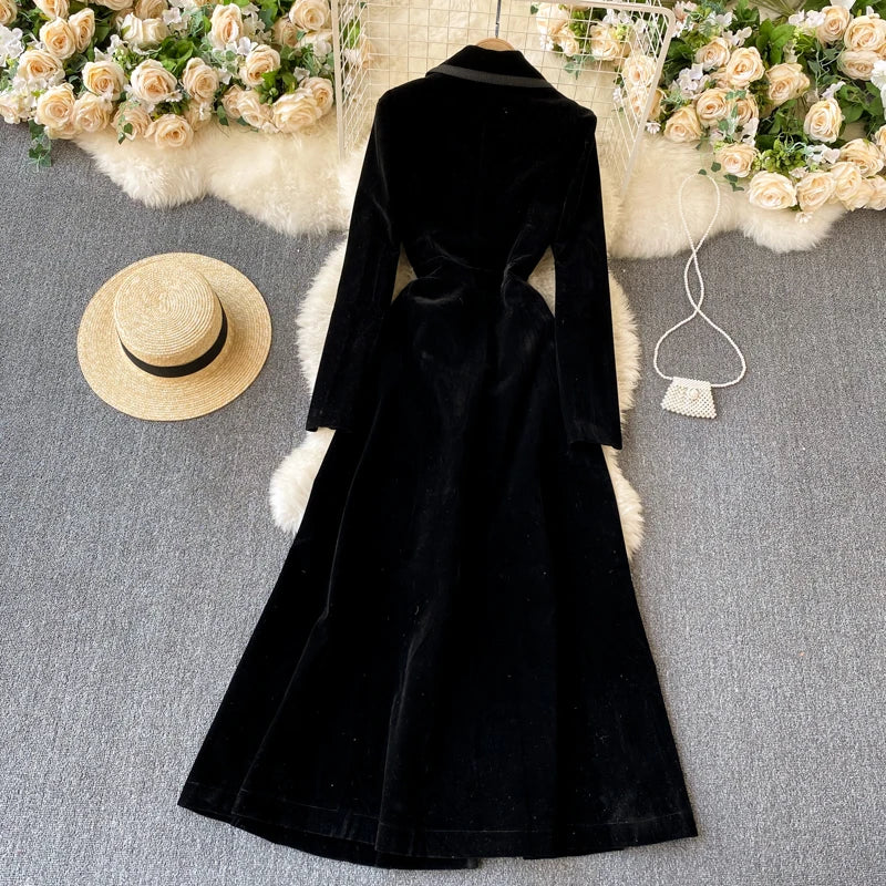 Fall Elegant Turn-down Collar Slim Casual Midi Dress For Women Shift Lace Dress