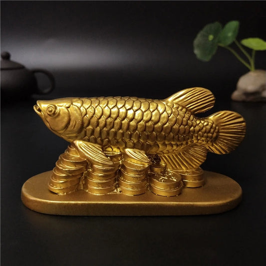 Gold Animal Fish Statue Figurines Lucky Ornaments Home Decoration Feng Shui Gifts