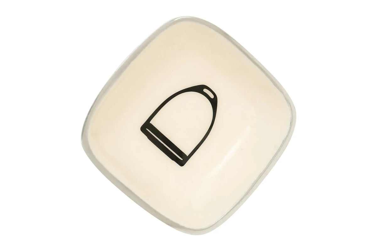 Huntley Equestrian Small Square White Bowl with Stirrup Design