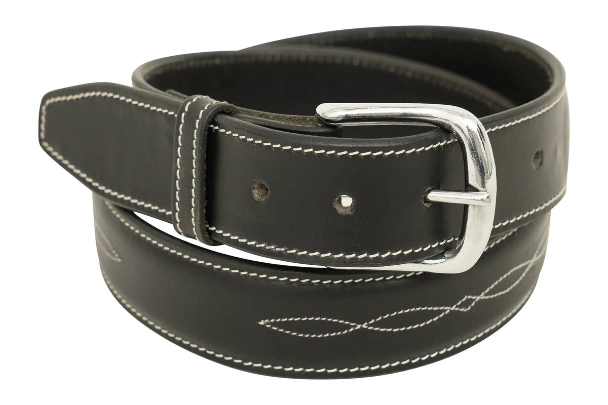 Huntley Fancy Stitched Ladies  1.5" Inch wide belt, Black