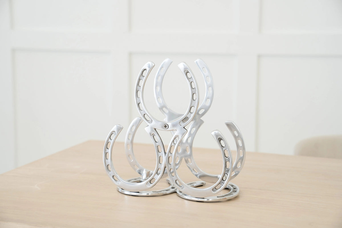 Huntley Horseshoe 3-Bottle Wine Rack, Aluminum Silver Finish