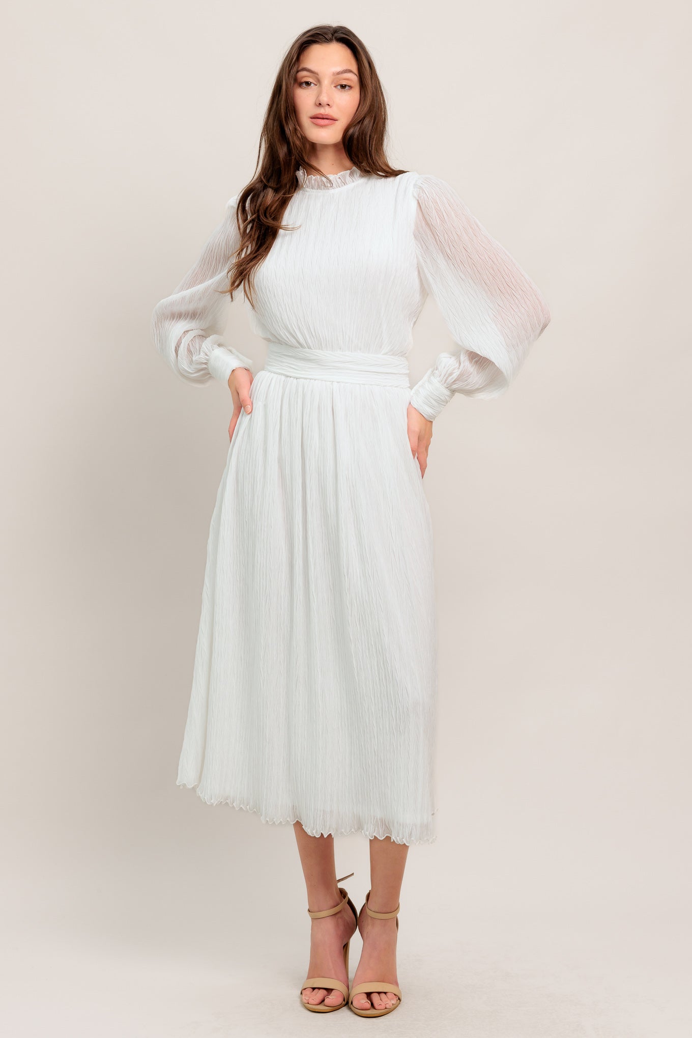 FOREVER WAITING WOVEN MIDI DRESS