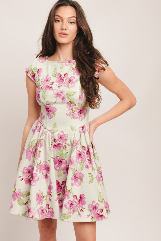 BLOSSOM BABE WOVEN MINI DRESS