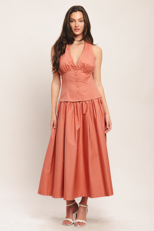 SUNSET MUSE WOVEN MIDI DRESS
