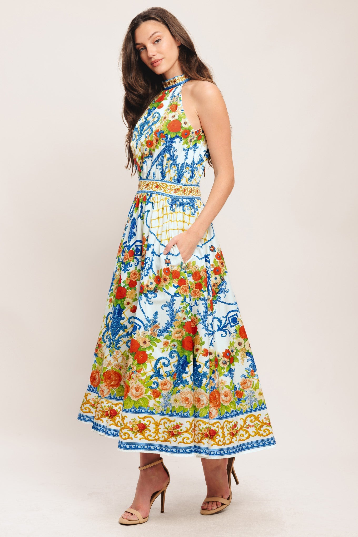 CERAMIC FLORA WOVEN MIDI DRESS