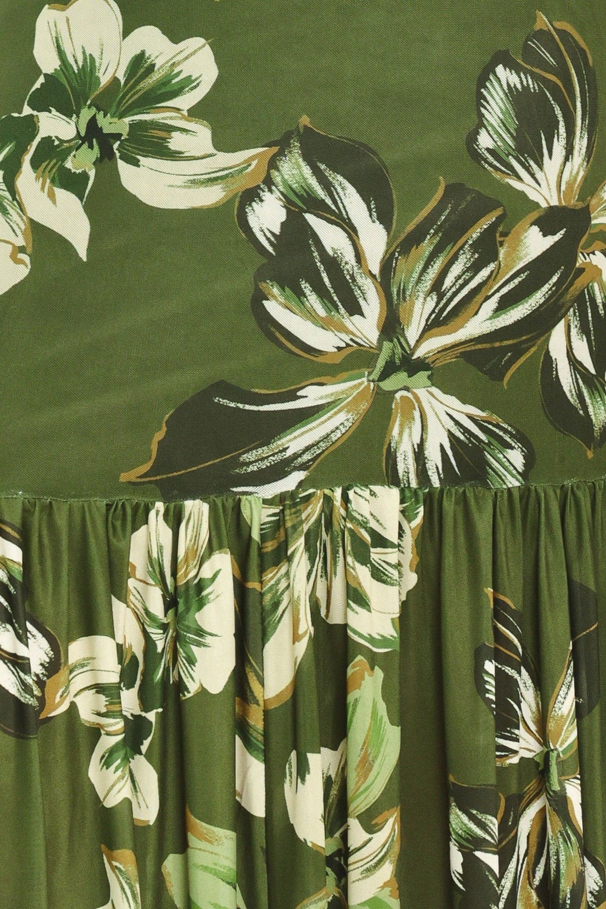 ENCHANTED GROVE MOSS GREEN PRINTED MESH ANKLE DRESS
