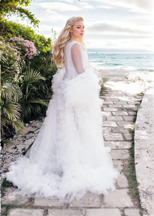 Tulle Ruffled Sleeves Fringe Multi-Color Custom Robe Dress for Theme Photo Shoot