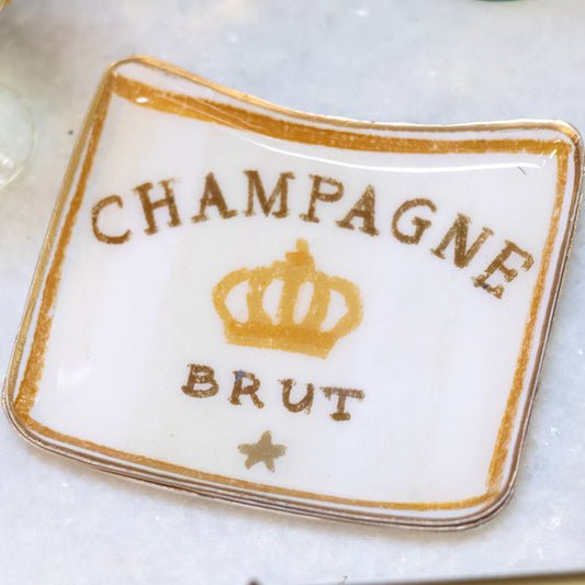 Cream Enameled Metal Tray "Champagne Brut"