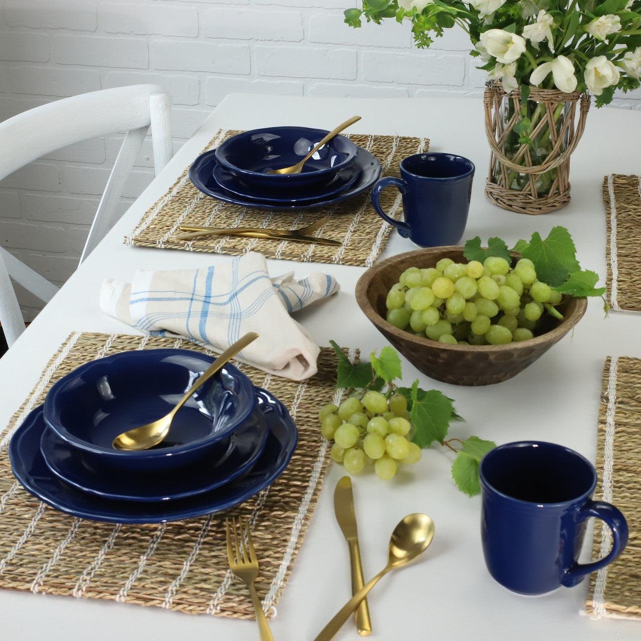 Siena 16 Piece  Stoneware Dinnerware Set , Service for 4 , Cobalt Blue