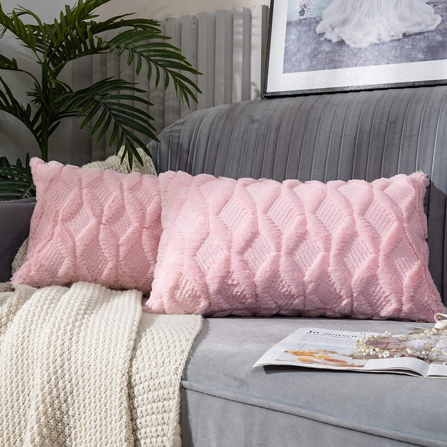 Pack of 2 bundle One 18"x18" with a matching color of one 12"x20" Square and rectangle combo set throw pillow covers with inserts