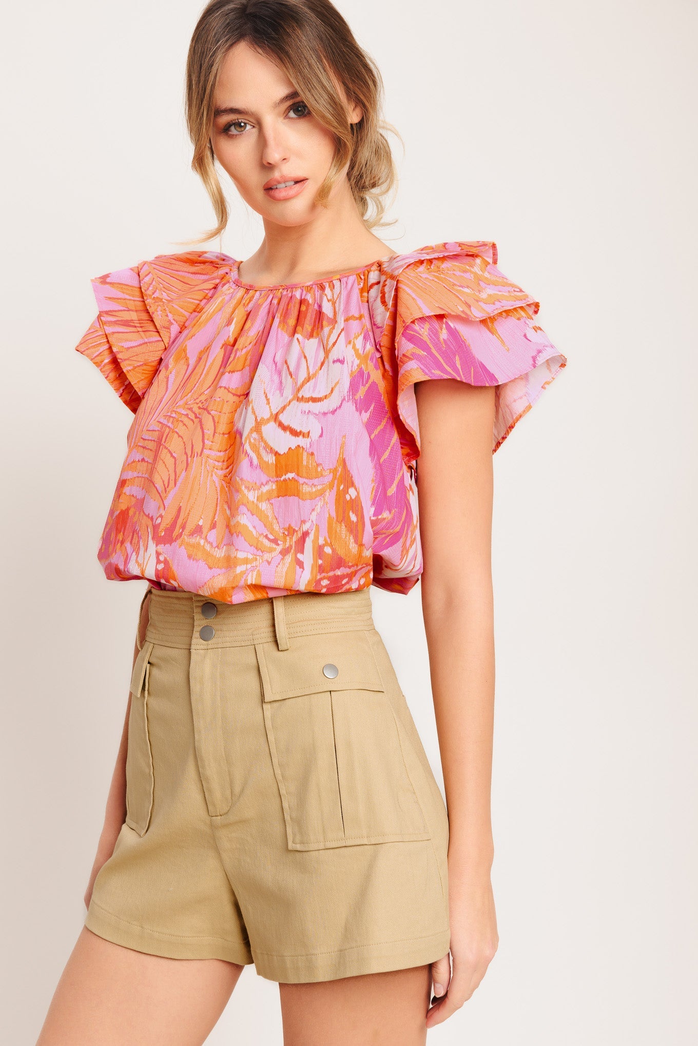 EVENING GLOW PINK WOVEN TOP