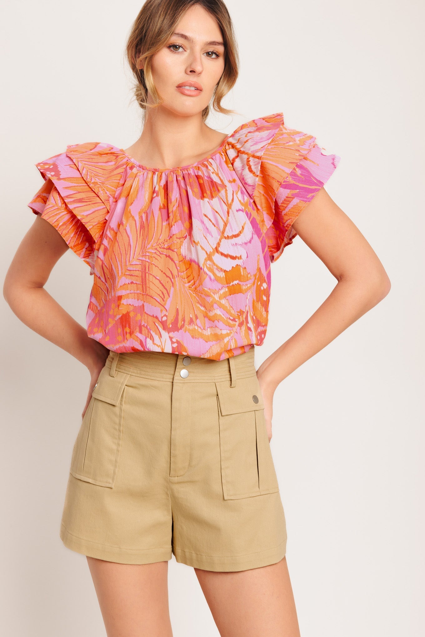 EVENING GLOW PINK WOVEN TOP