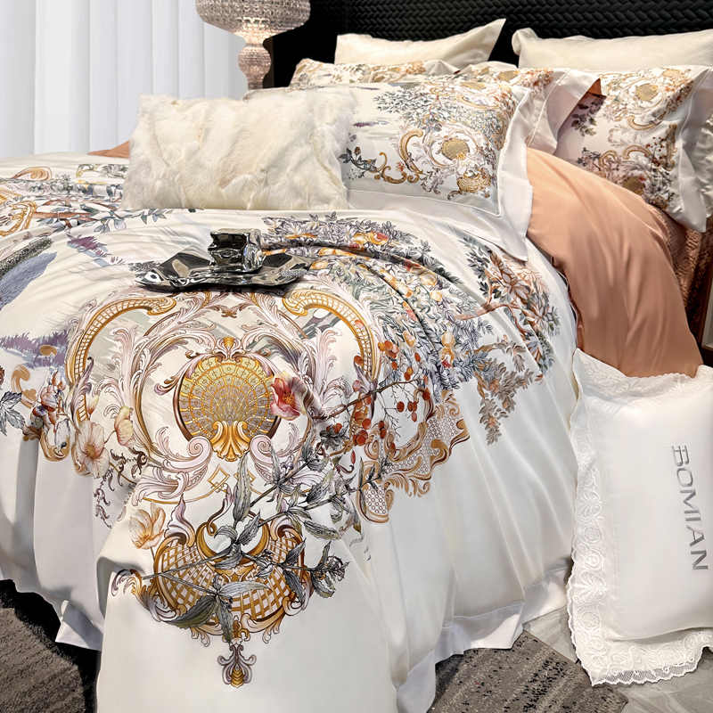 Italy Luxury Flower Printed Pima Cotton Duvet Cover | 3CARATS