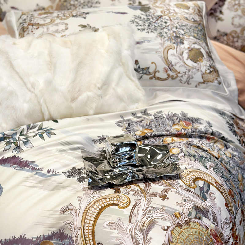 Italy Luxury Flower Printed Pima Cotton Duvet Cover | 3CARATS