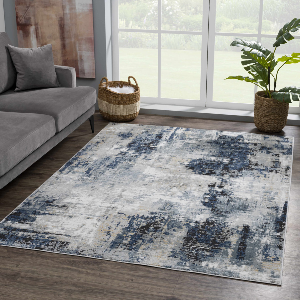 Campsall Gray&Blue Abstract Area Rug