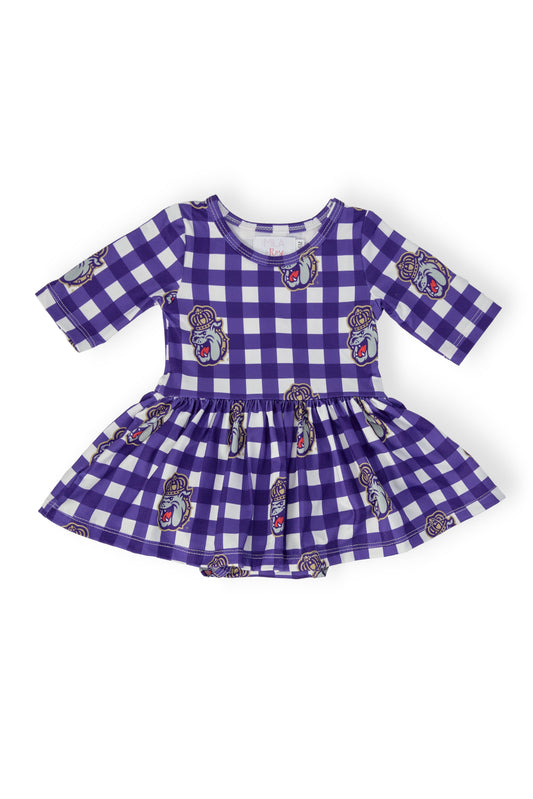 JMU Plaid Duke Dog 3/4 Sleeve Twirl Bodysuit