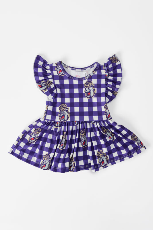 JMU Plaid Duke Dog Flutter Twirl Bodysuit
