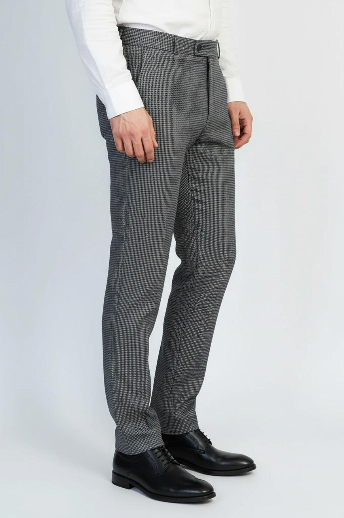 Black & Grey Micro-Patterned Fabric Trousers – Wessi