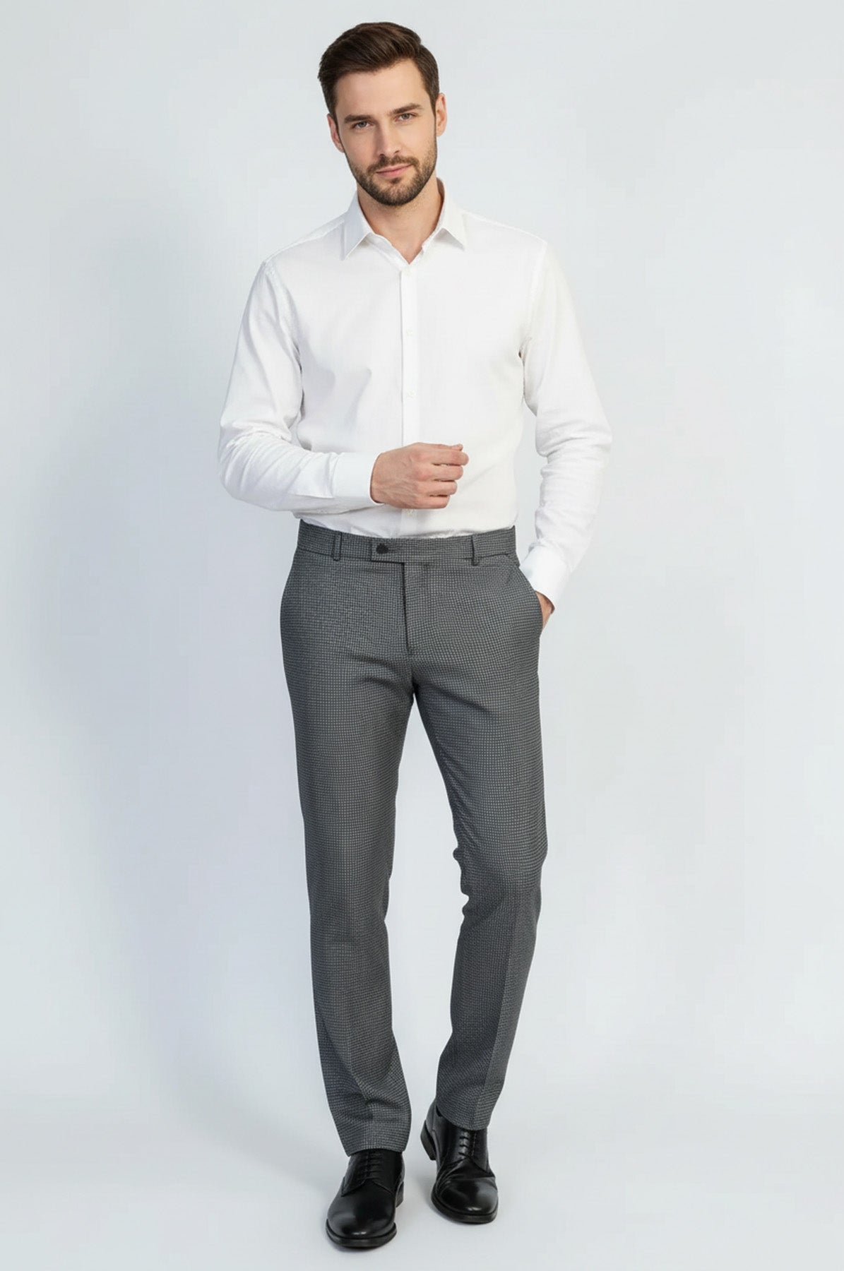 Black & Grey Micro-Patterned Fabric Trousers – Wessi