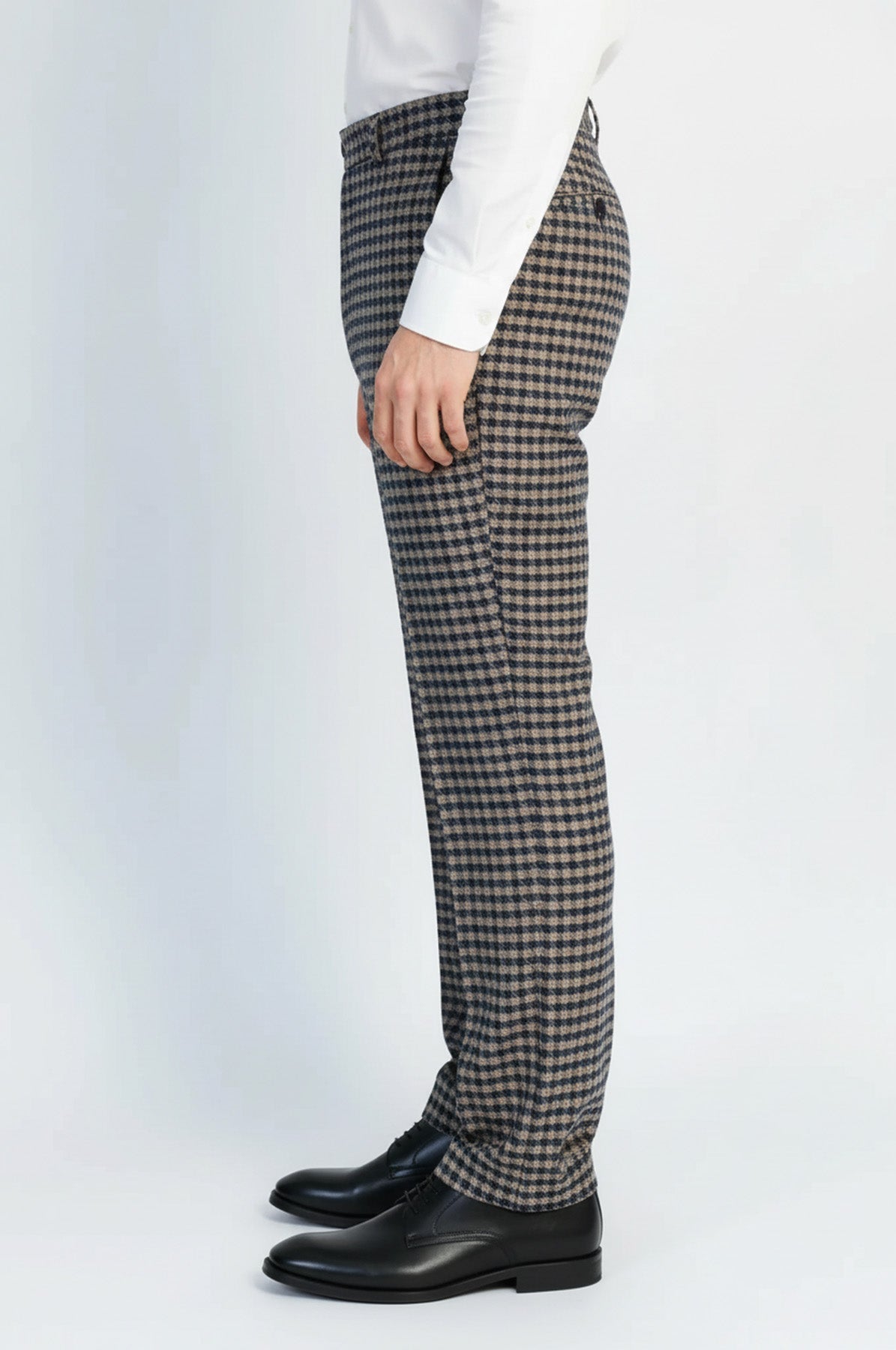 Navy Beige Checkered Fabric Trousers – Wessi