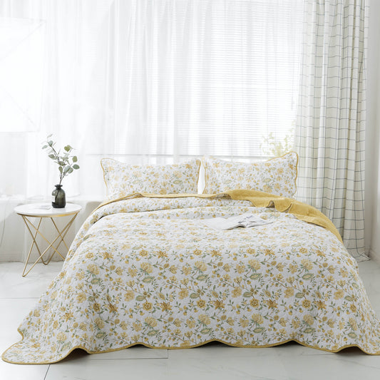100% Cotton Summer Ultra Soft Floral Design 3 Piece Reversible Bedding Set, Room Decor, Graduation Gifts