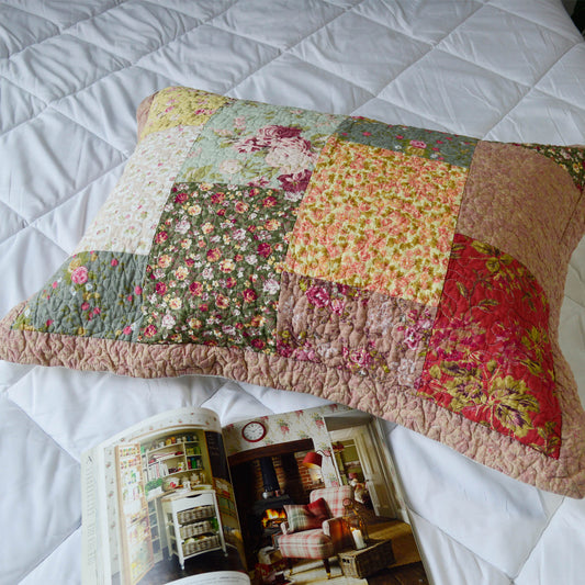 100% Cotton Summer Royal Garden Floral King Size Pillow Sham, Boho Style, Yellow and Pink, Room Decor, Graduation Gifts