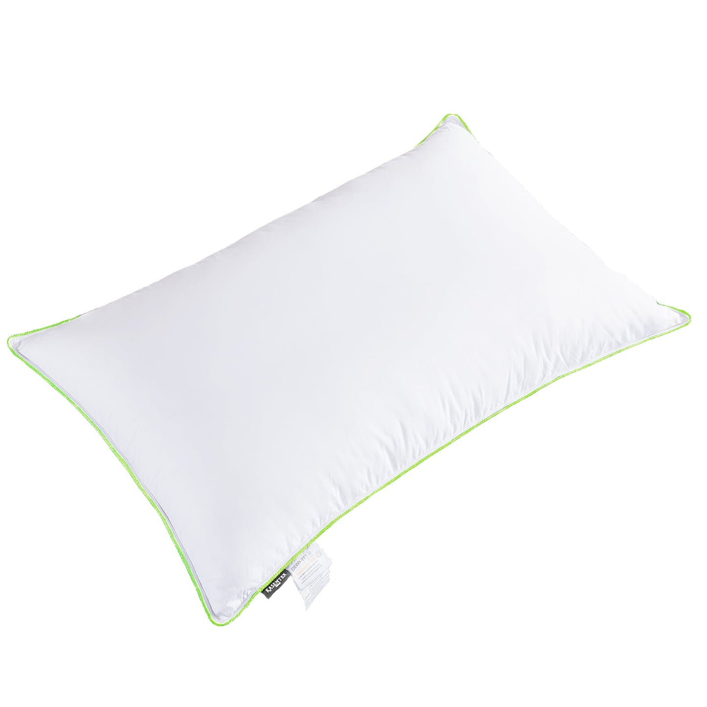 Silky Green Piped Edge Goose Down Feather Pillow Set, White
