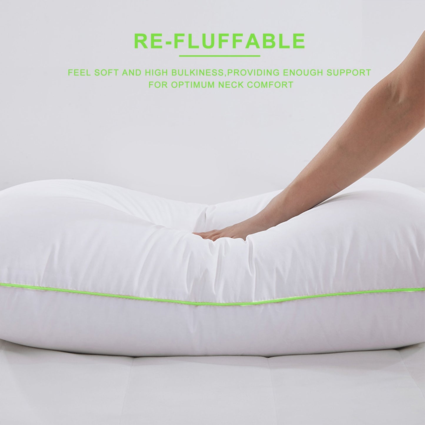 Silky Green Piped Edge Goose Down Feather Pillow Set, White