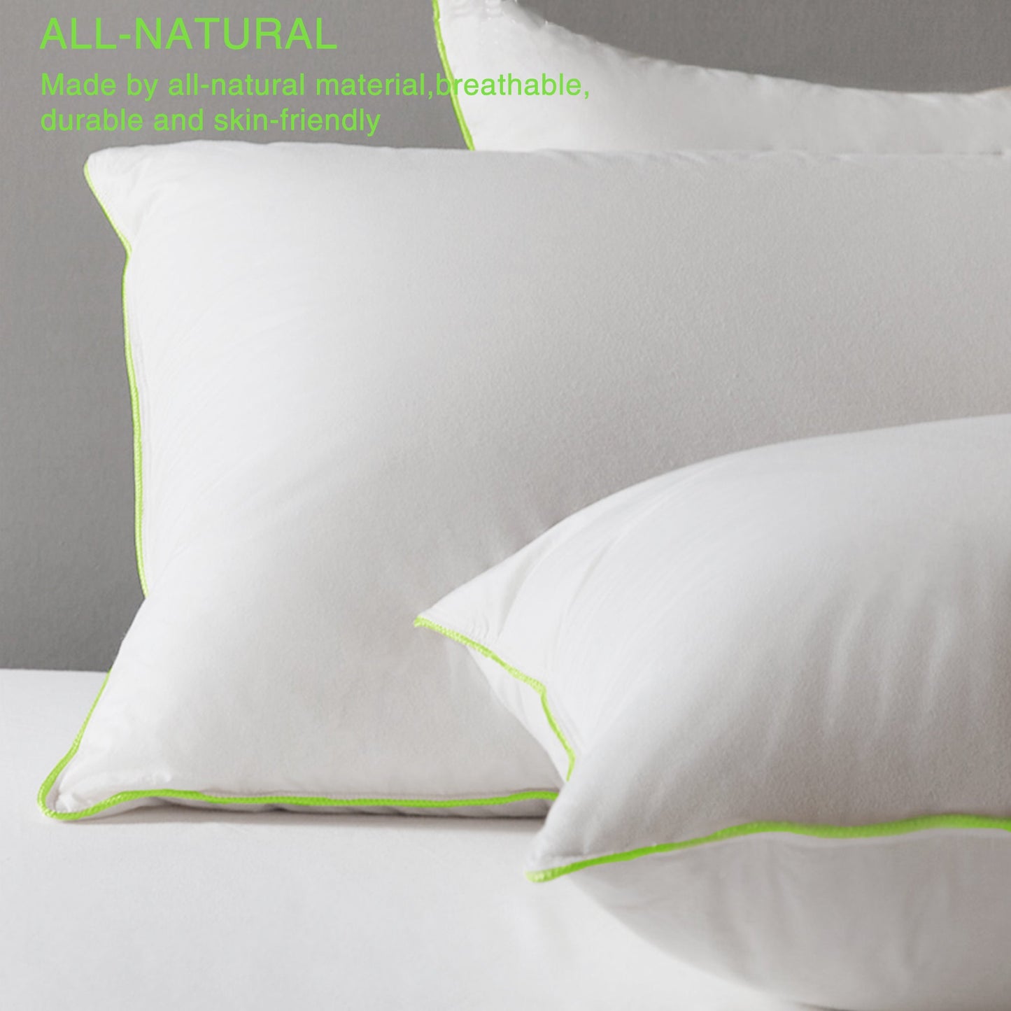 Silky Green Piped Edge Goose Down Feather Pillow Set, White