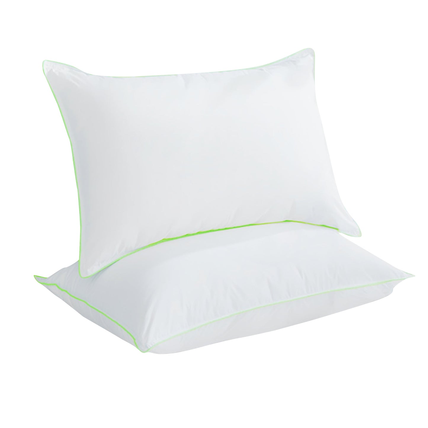 Silky Green Piped Edge Goose Down Feather Pillow Set, White