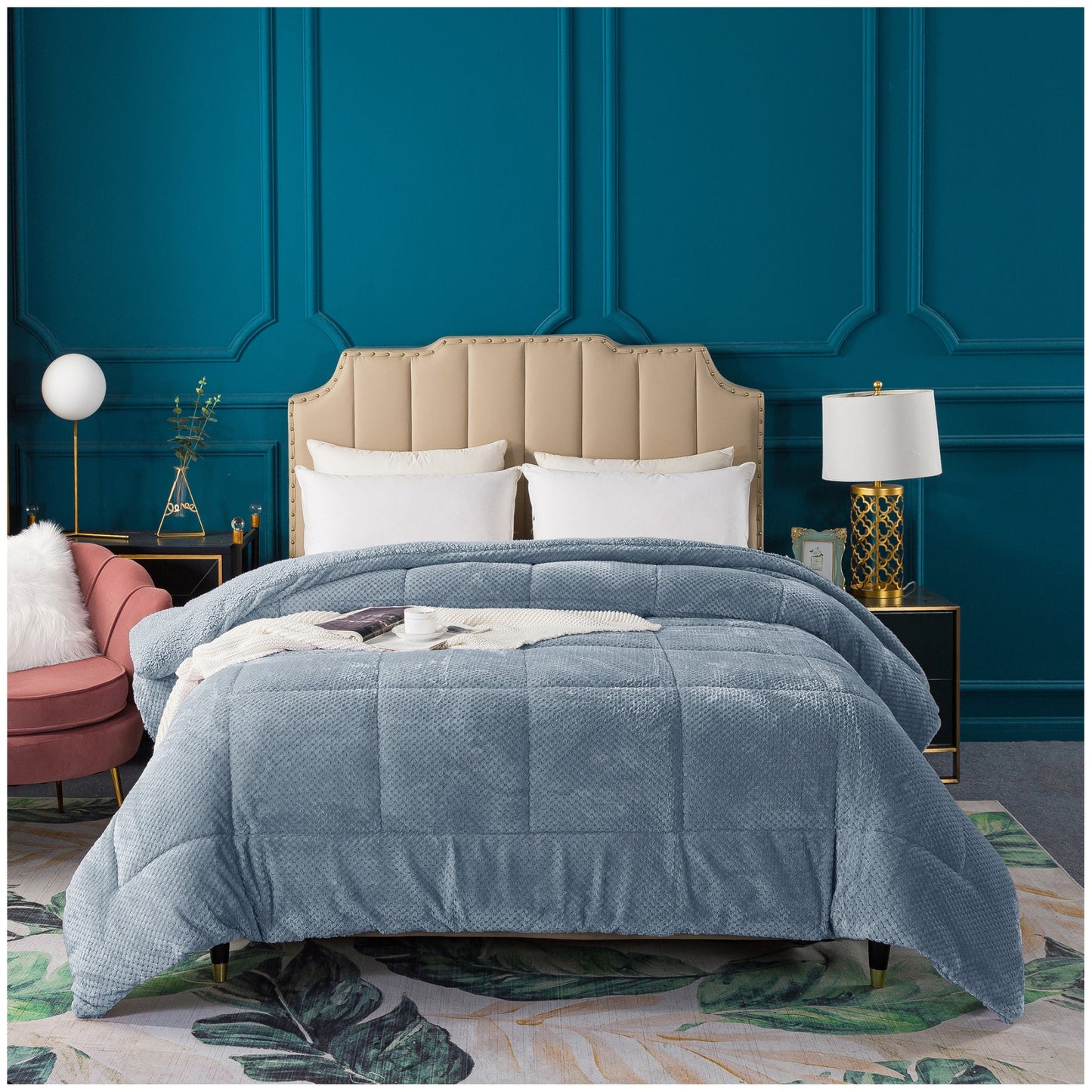 Ultra Soft All Season Reversible Plush Sherpa Lined Comforter, Twin, Queen, King
