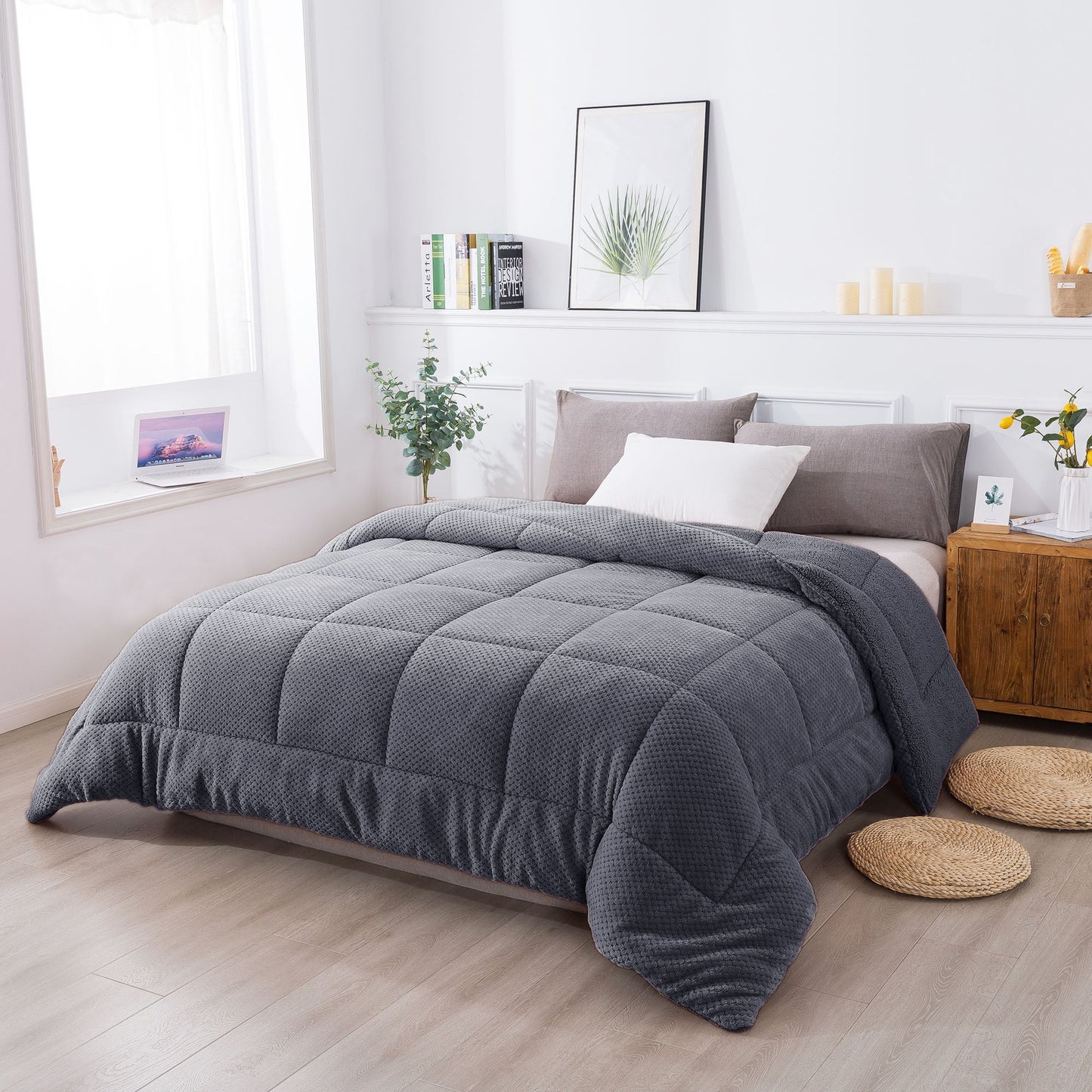 Ultra Soft All Season Reversible Plush Sherpa Lined Comforter, Twin, Queen, King