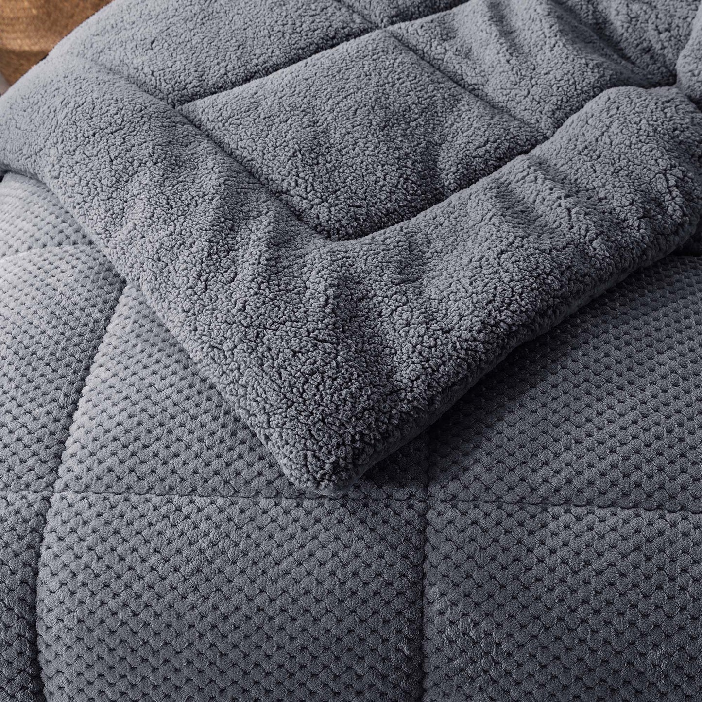 Ultra Soft All Season Reversible Plush Sherpa Lined Comforter, Twin, Queen, King