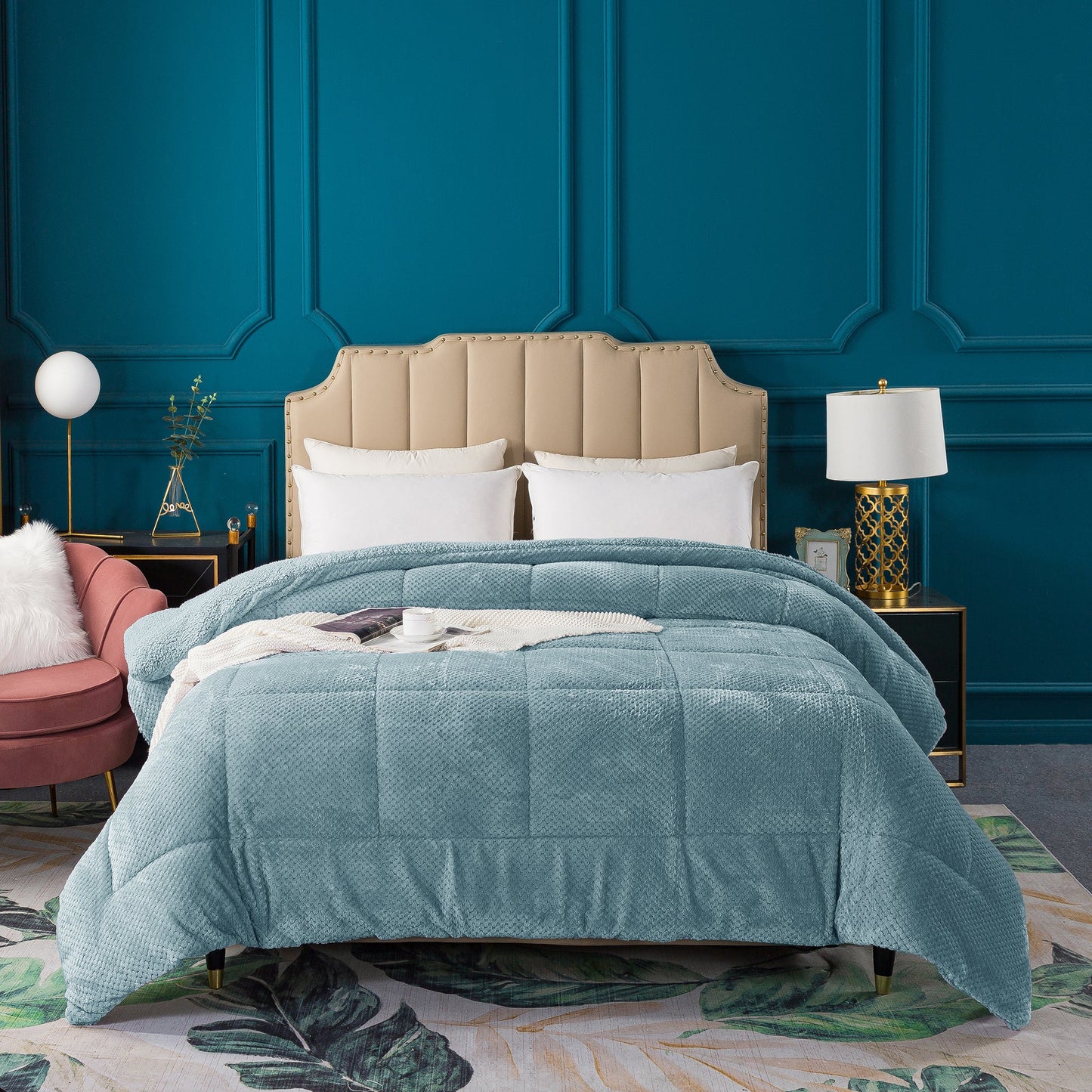 Ultra Soft All Season Reversible Plush Sherpa Lined Comforter, Twin, Queen, King