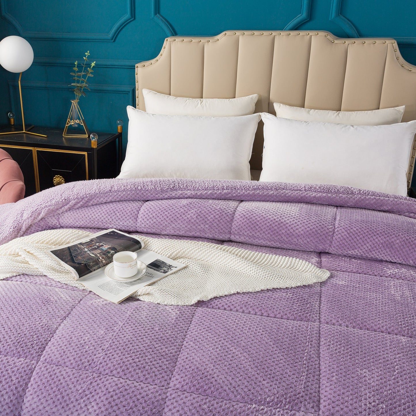 Ultra Soft All Season Reversible Plush Sherpa Lined Comforter, Twin, Queen, King