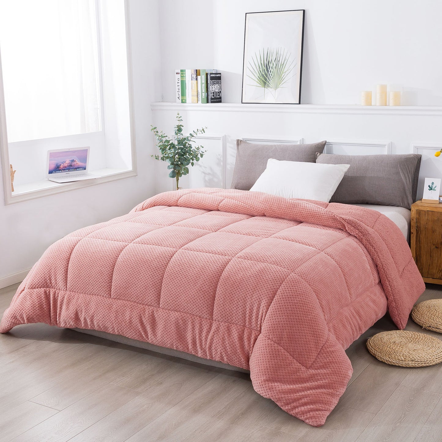 Ultra Soft All Season Reversible Plush Sherpa Lined Comforter, Twin, Queen, King