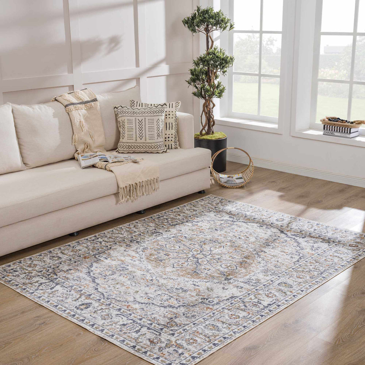 Cream Hiti Washable area rug