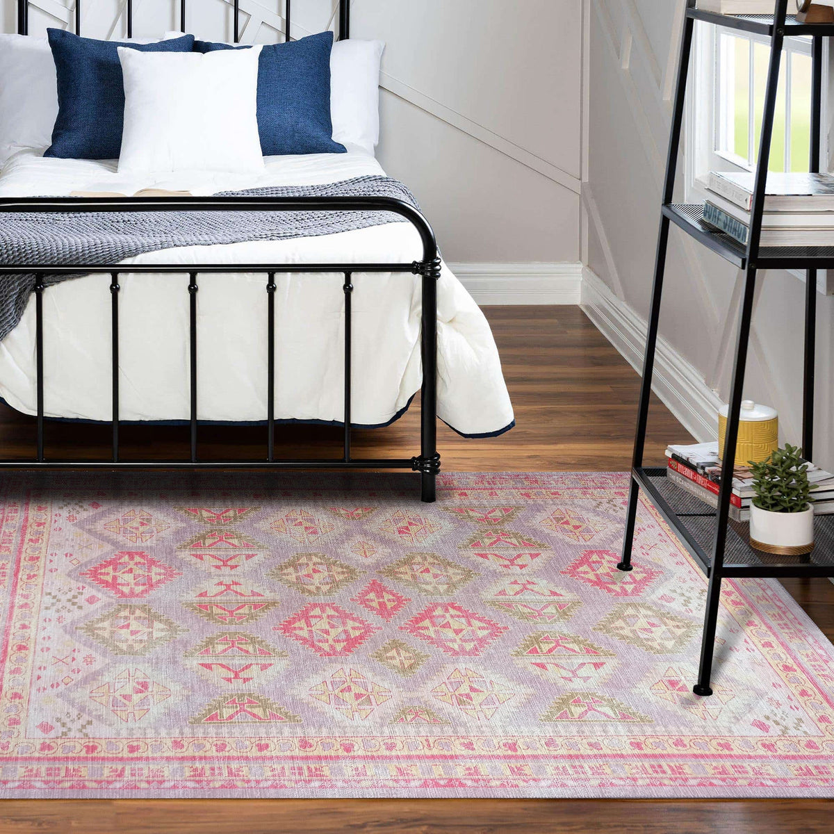 Lilac Purple Pink Herki Vintage Rug