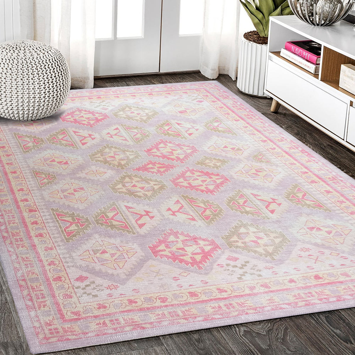 Lilac Purple Pink Herki Vintage Rug