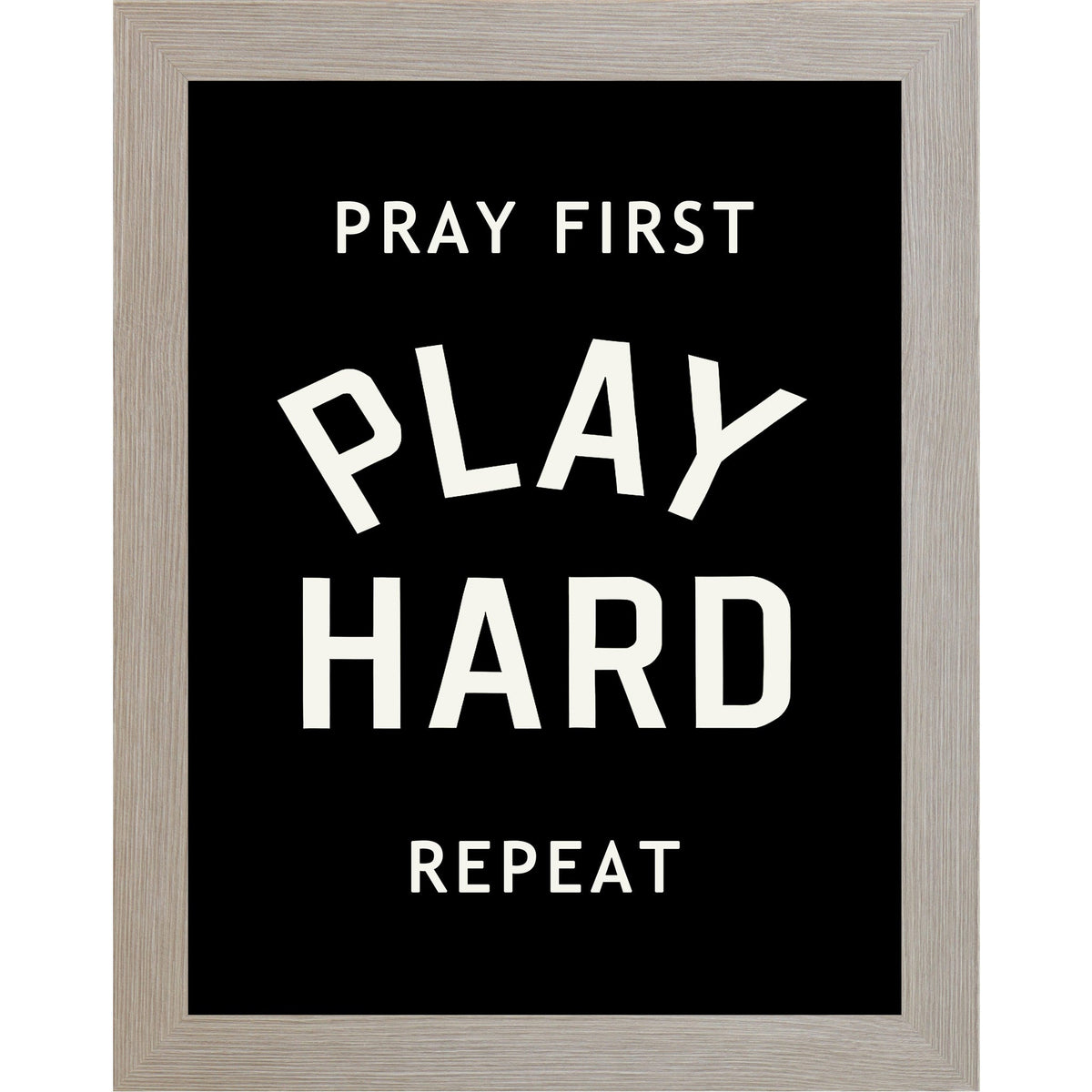 Pray First Play Hard Repeat Wall Art – Christian Athlete Sports Black Decor (SB242)