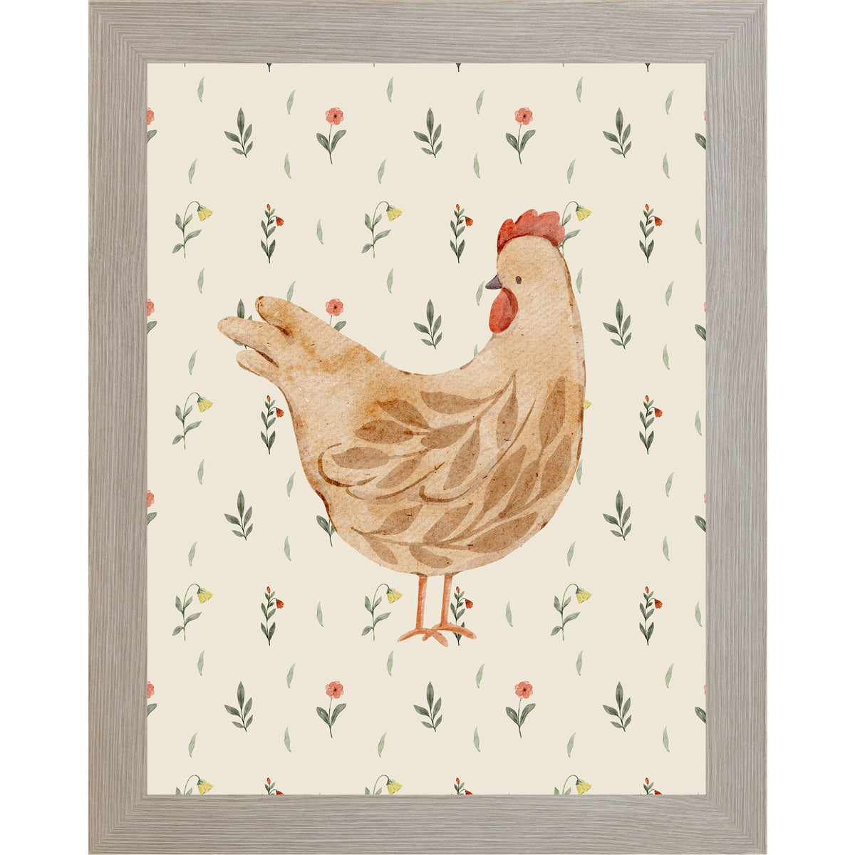 Rustic Farmhouse Hen Wall Art – Watercolor Chicken Portrait Farmhouse Kitchen Art (SB240)